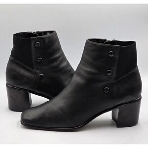 Nicole Women's 9M Black Boot Packard Leather Side Button Accents Side Zipper